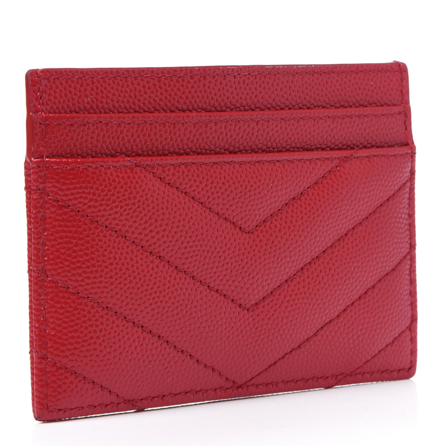 Saint Laurent Grain De Poudre Matelasse Chevron Monogram Credit Card Case New Red 2 of 3