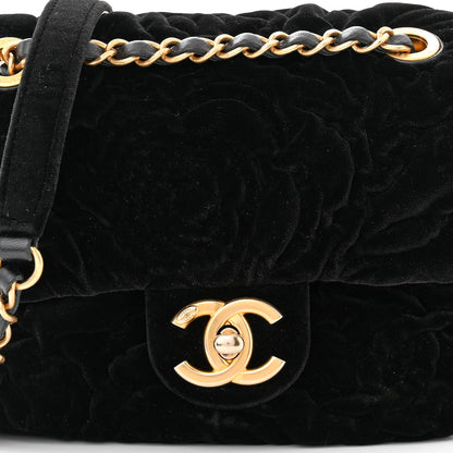 Chanel Velvet Camellia Embossed Mini Square Flap Black 8 of 10