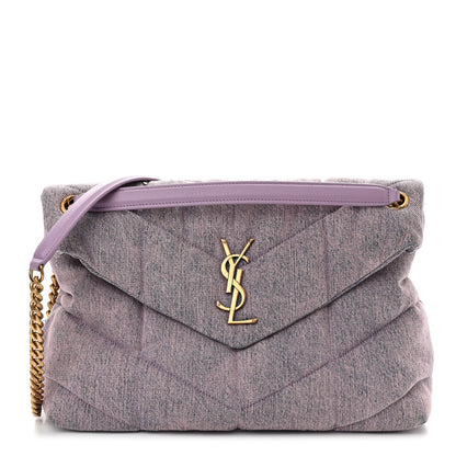 Saint Laurent Denim Quilted Medium Loulou Puffer Monogram Chain Satchel Bleached Lilac 1 of 11