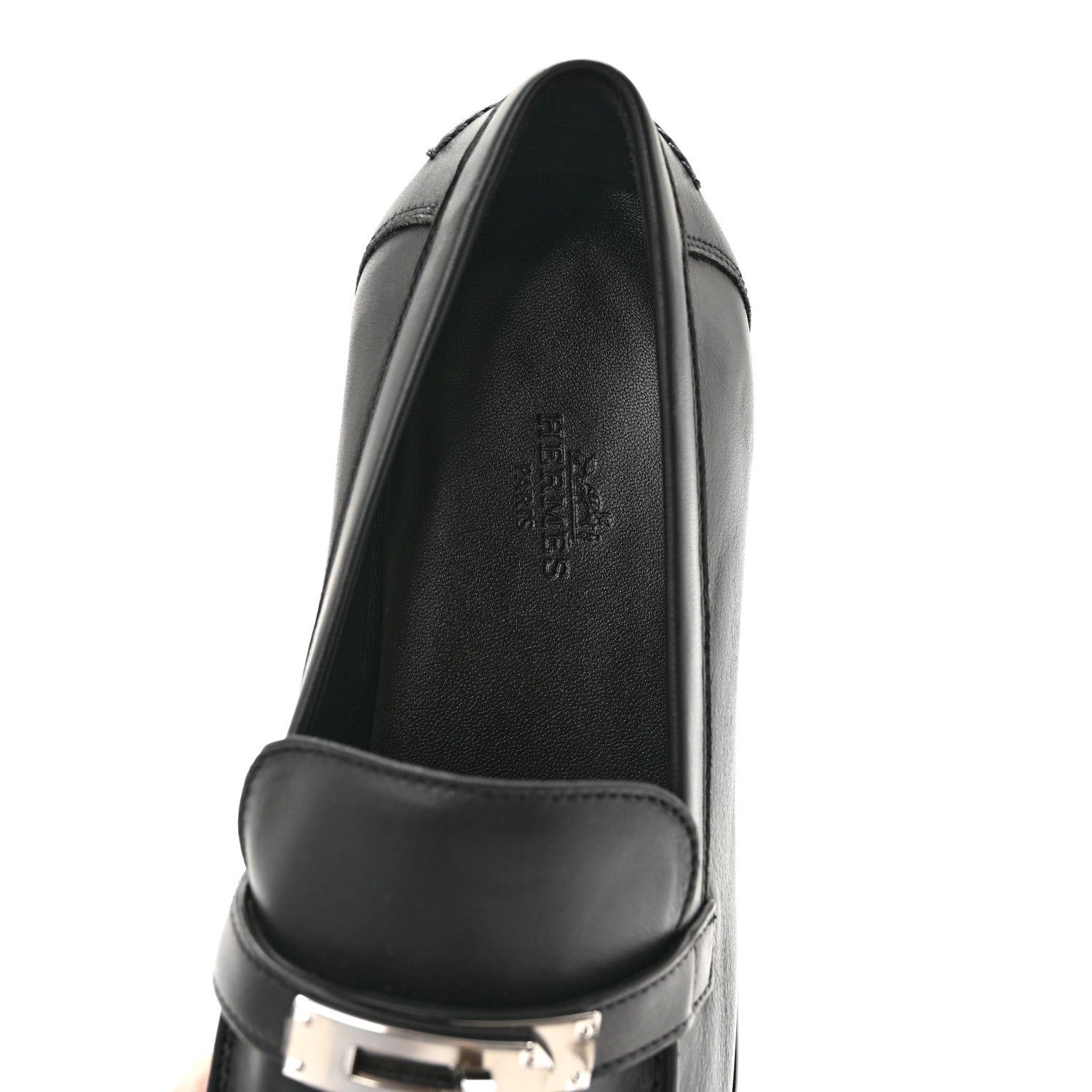 Hermes Calfskin Womens Destin Loafers 37.5 Black 7 of 10
