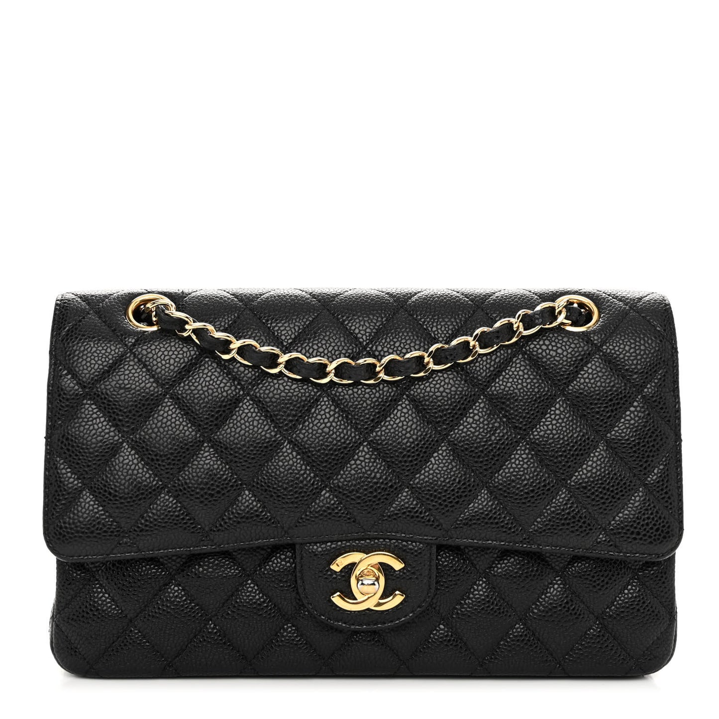Caviar Quilted Medium Double Flap Black