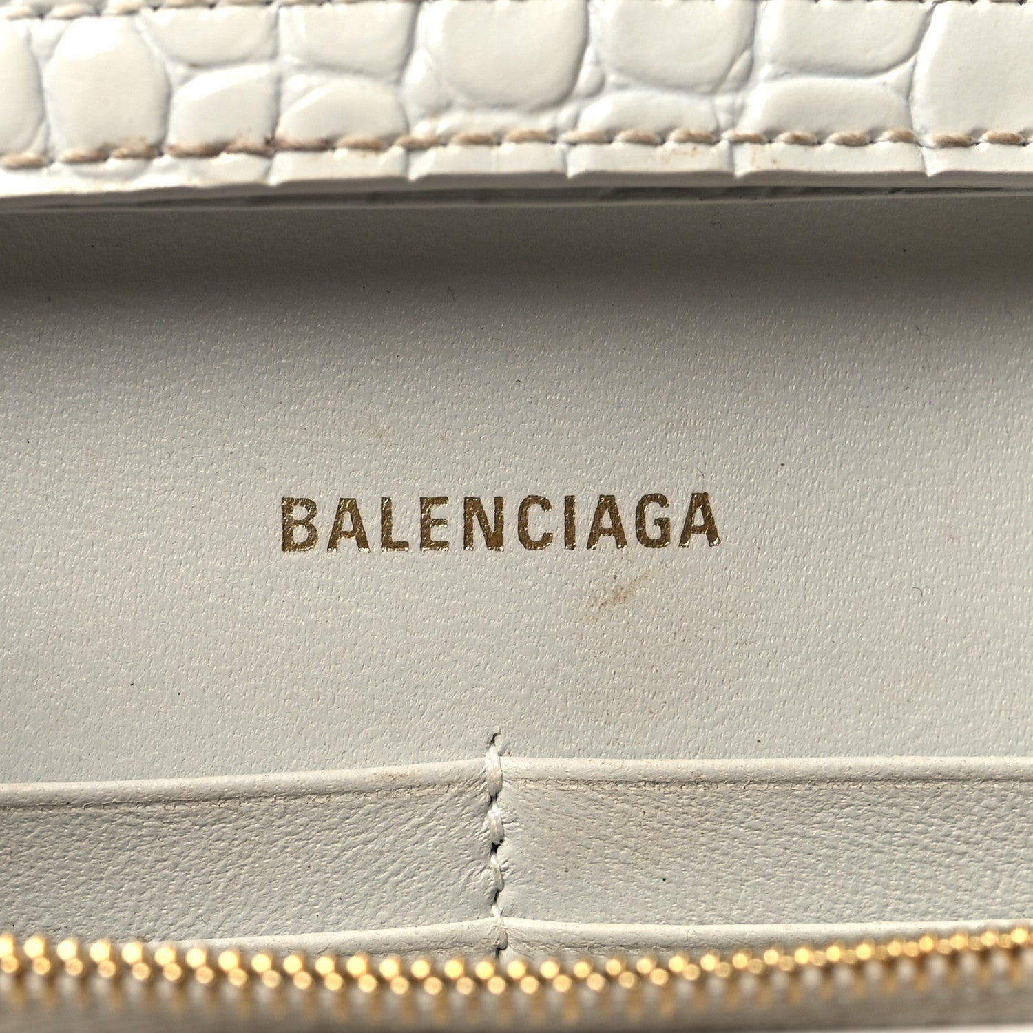 Balenciaga Shiny Calfskin Crocodile Embossed Hourglass Chain Bag White 6 of 12