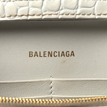 Balenciaga Shiny Calfskin Crocodile Embossed Hourglass Chain Bag White 6 of 12