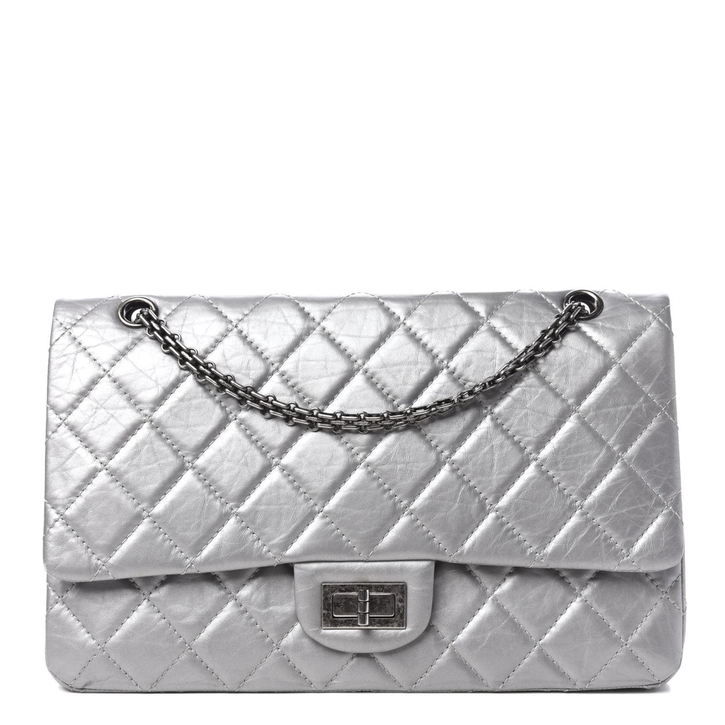 Metallic Aged Calfskin Quilted 2.55 Reissue 227 Flap Silver