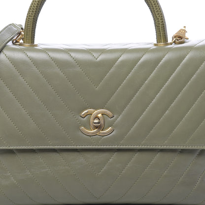 Chanel Calfskin Lizard Chevron Quilted Medium Coco Handle Flap Green 13 of 13