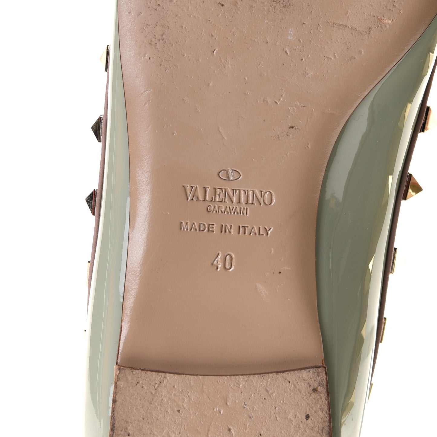 Patent Nappa Rockstud Ballerina Flats 40 Green Tea Sorbet Poudre