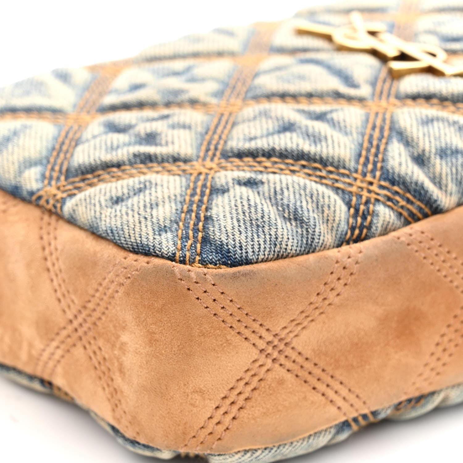 Saint Laurent Suede Denim Quilted Mini Becky Double Zip Bag Blue Cinnamon 14 of 15