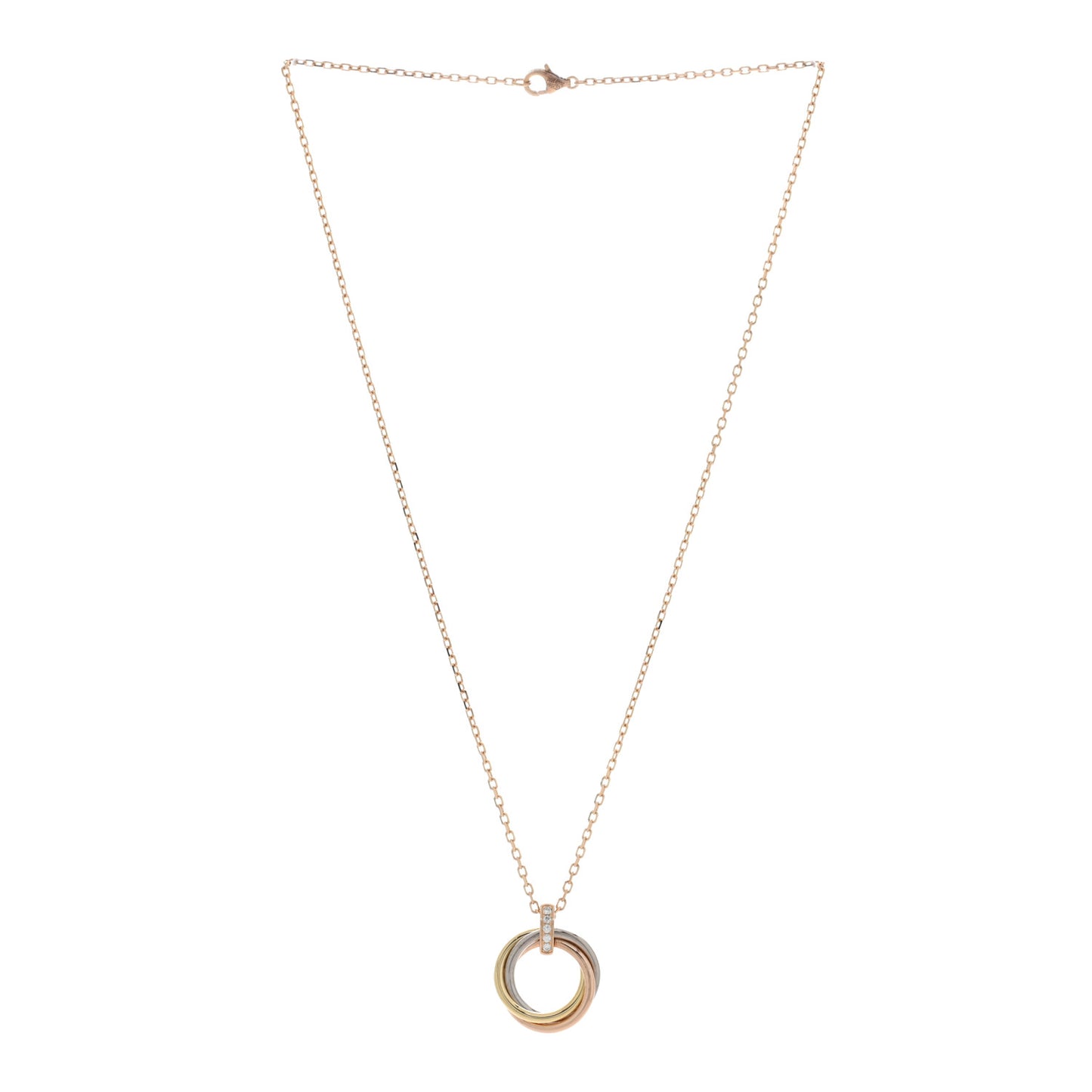 18K Pink White Yellow Gold Diamond Trinity Pendant Necklace