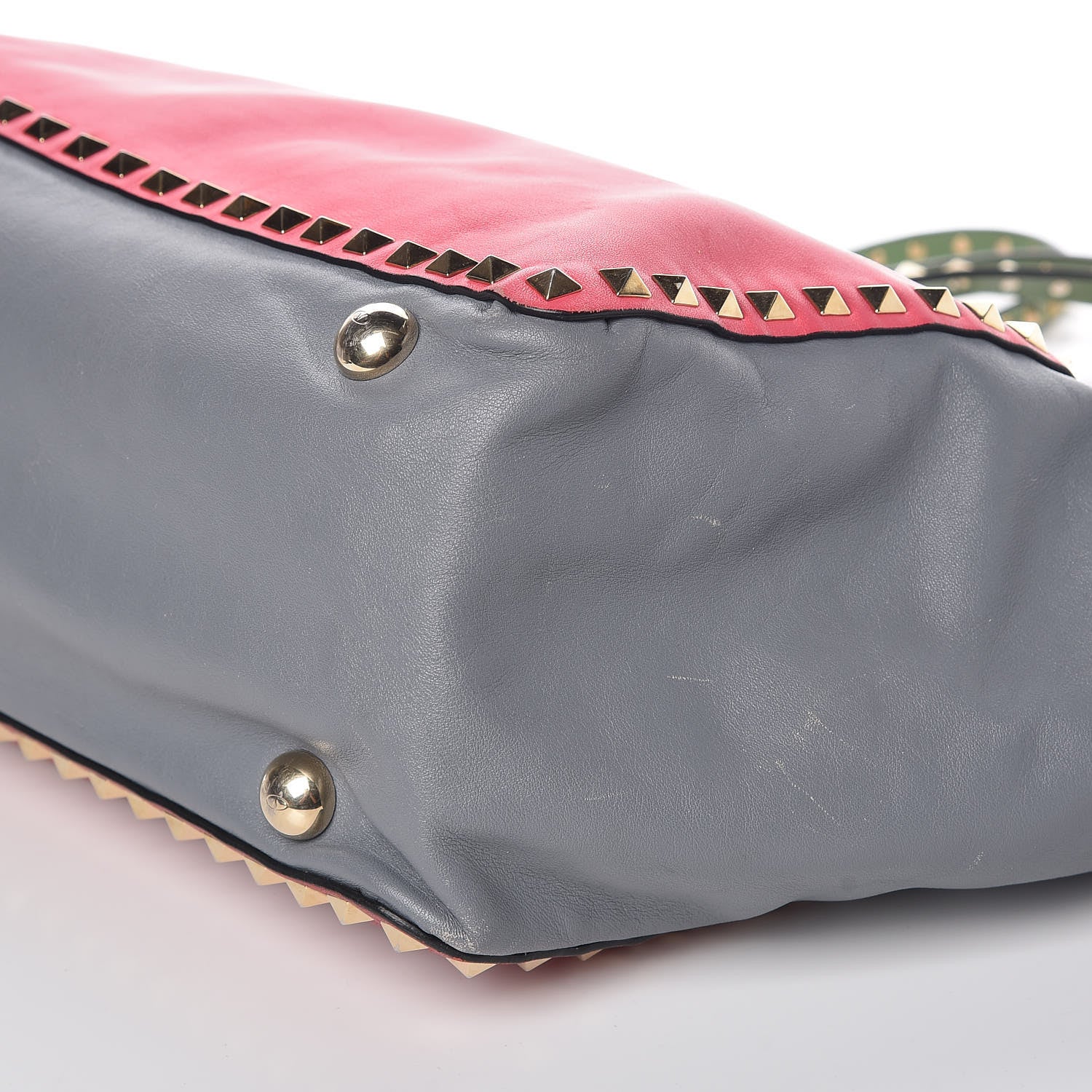 Valentino Garavani Vitello Colorblock Medium Rockstud Tote Deep Rose Clover Grey Scarlet 11 of 14