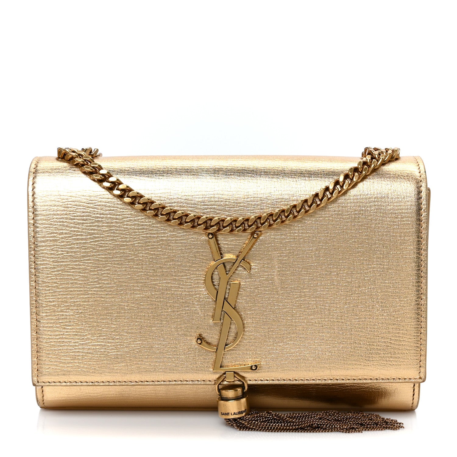 テールドルミエール ゴールド Saint Laurent Metallic Calfskin Small Classic Monogram Kate Tassel