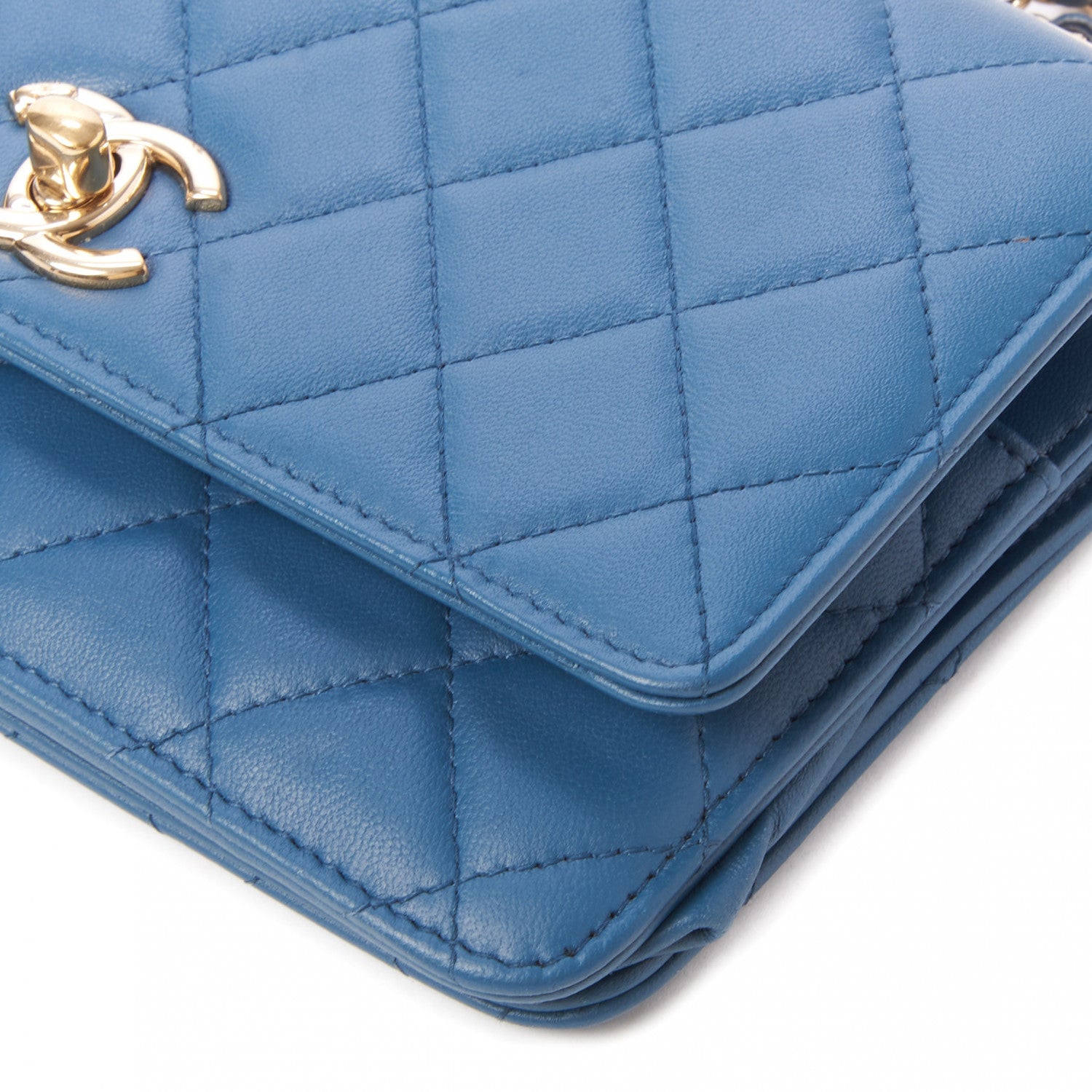 Chanel Lambskin Quilted Trendy CC Wallet On Chain WOC Blue 5 of 12