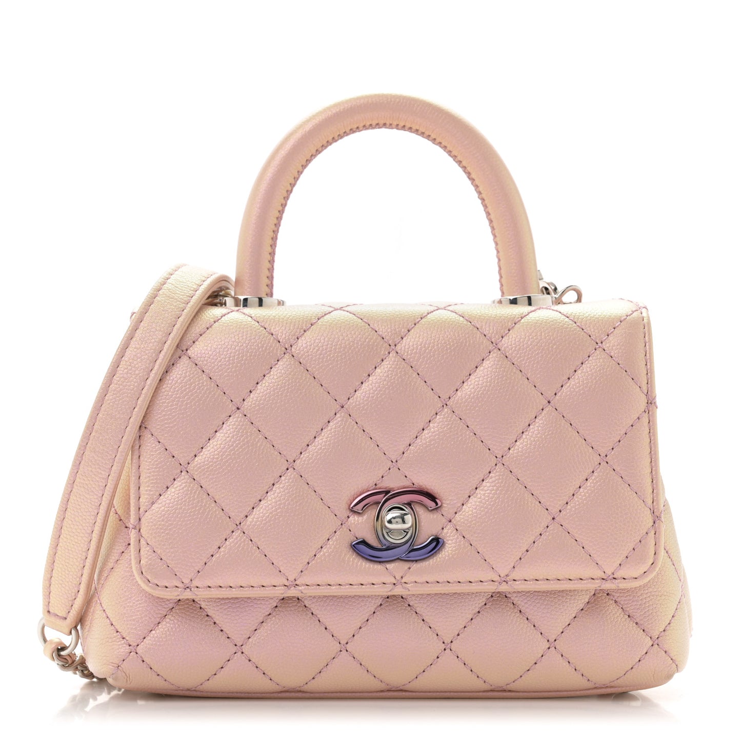 Iridescent Caviar Quilted Extra Mini Coco Handle Flap Light Pink