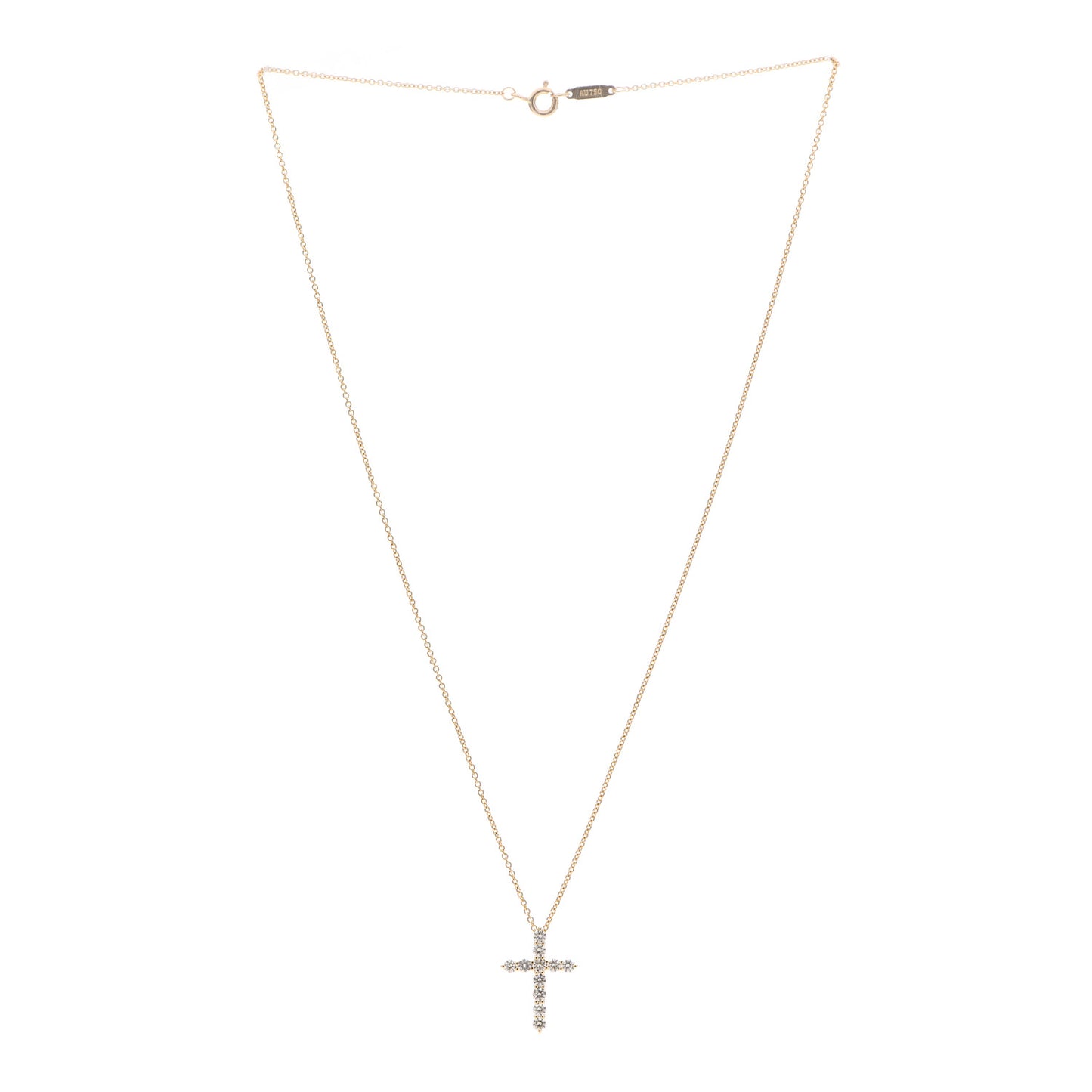 18K Yellow Gold Diamond Small Cross Pendant Necklace