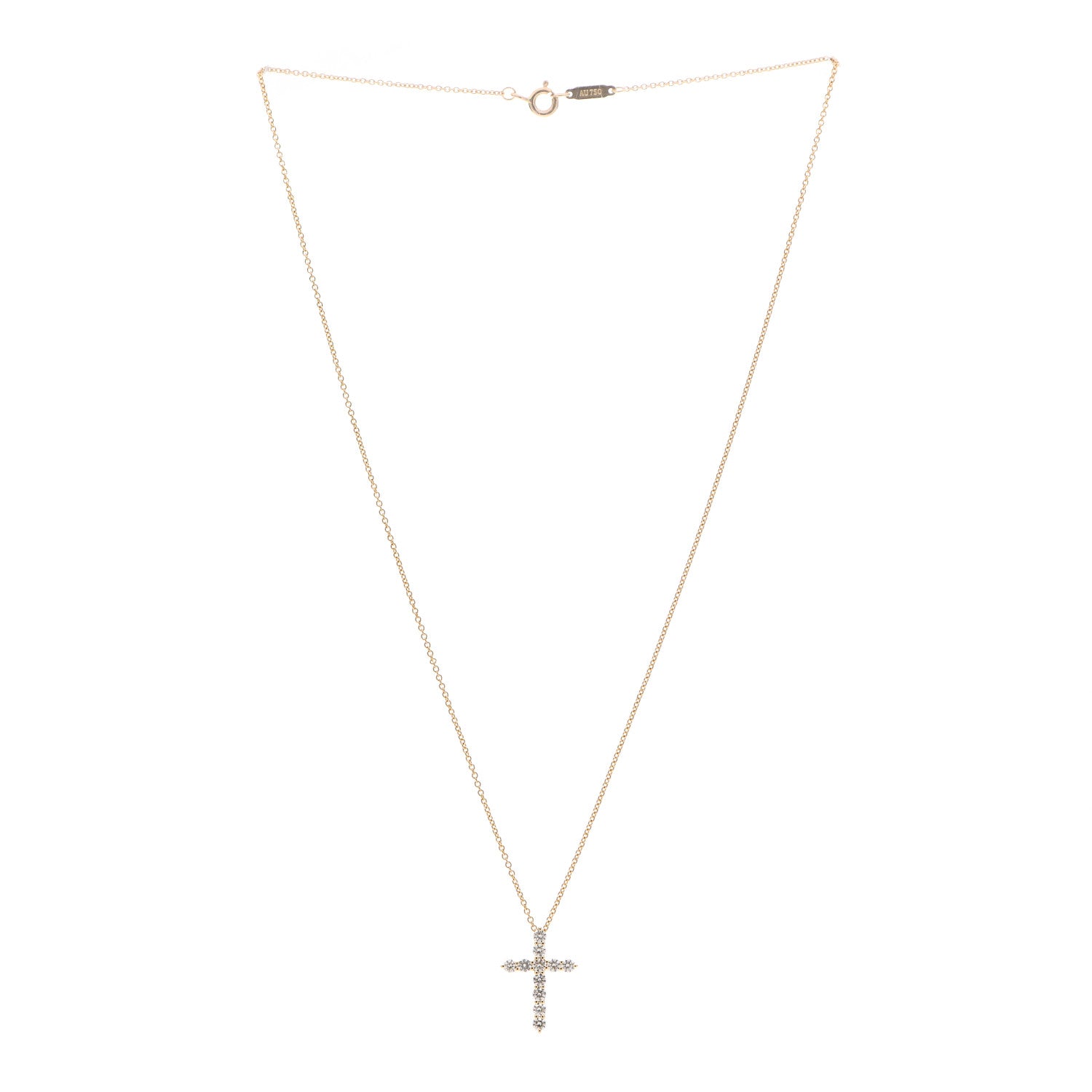 Tiffany 18K Yellow Gold Diamond Small Cross Pendant Necklace 3 of 7