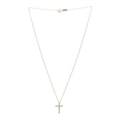Tiffany 18K Yellow Gold Diamond Small Cross Pendant Necklace 3 of 7