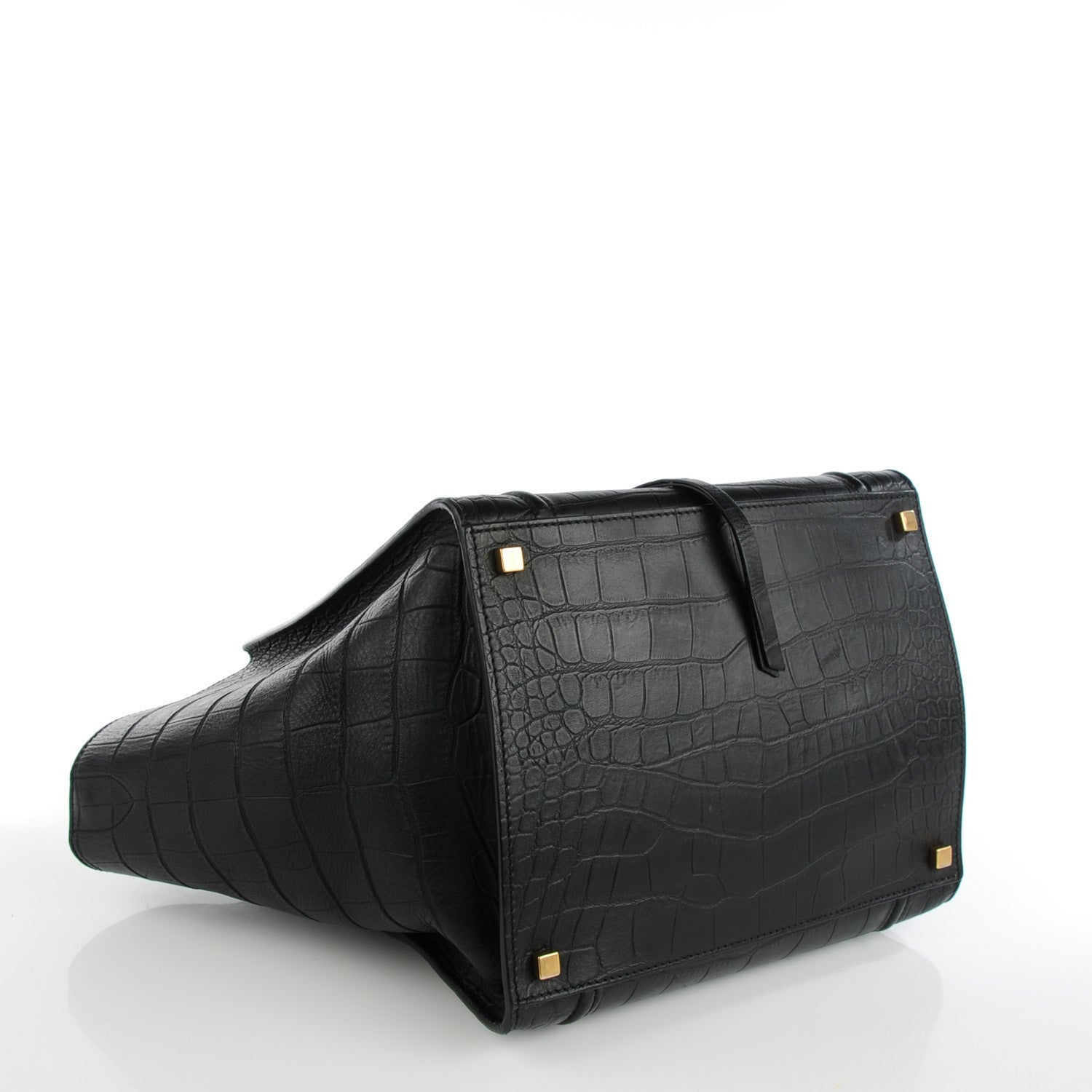 Celine Crocodile Embossed Calfskin Medium Phantom Luggage Black 4 of 9