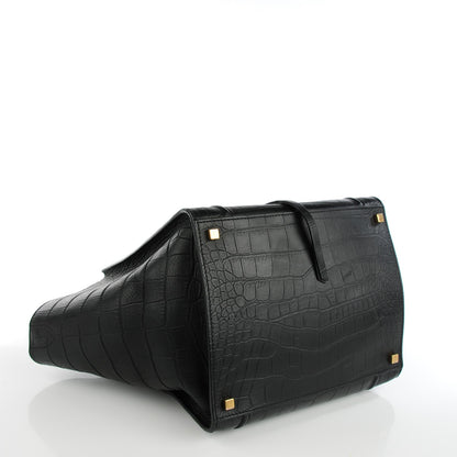 Celine Crocodile Embossed Calfskin Medium Phantom Luggage Black 4 of 9