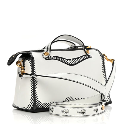 Fendi X JOSHUA VIDES Vitello Century Logo Medium By The Way Boston Bag White Black 3 of 12