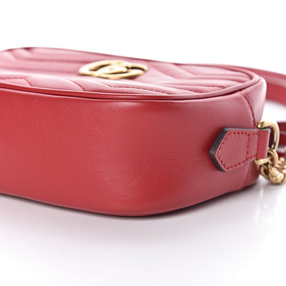 Gucci Calfskin Matelasse Mini GG Marmont Chain Shoulder Bag Hibiscus Red 9 of 10