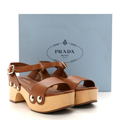Prada Natural Calfskin 50mm Clog Sandals 36 Brown 12 of 12