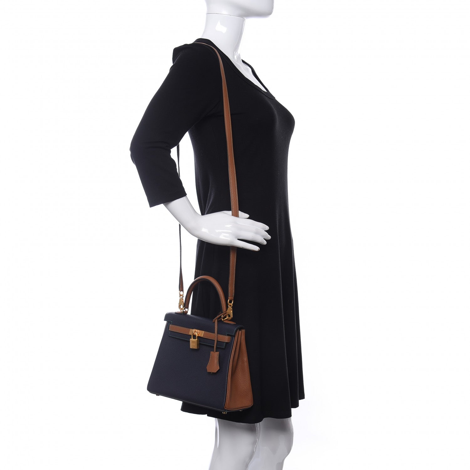 Hermes Togo Horseshoe Kelly Retourne 25 Blue Nuit Gold 2 of 11