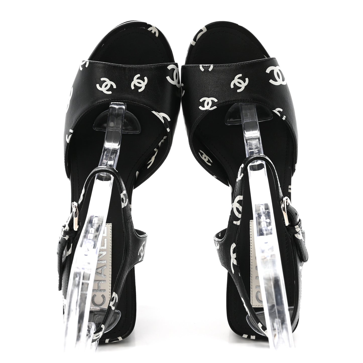 Printed Lambskin CC Platform Sandals 41 Black White