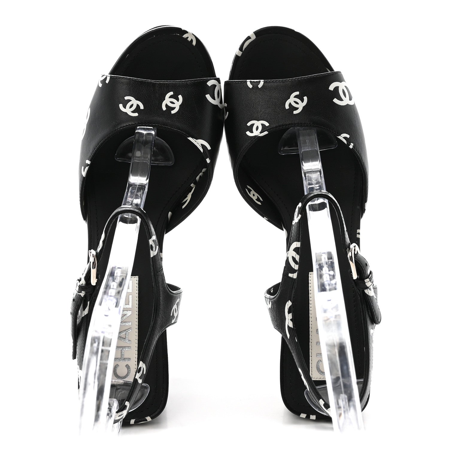 Chanel Printed Lambskin CC Platform Sandals 41 Black White 2 of 10