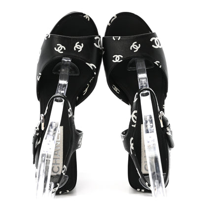 Chanel Printed Lambskin CC Platform Sandals 41 Black White 2 of 10