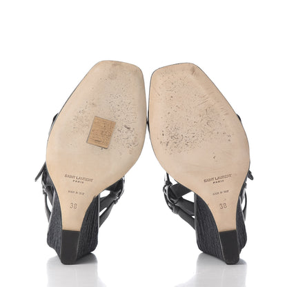 Saint Laurent Calfskin Espadrille Wedges 38 Black 7 of 10