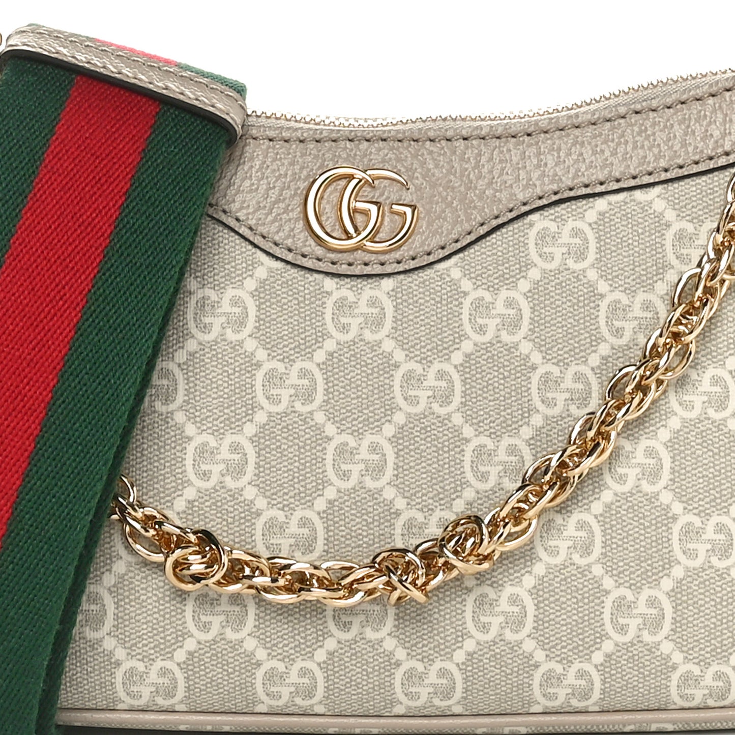 GG Supreme Monogram Textured Dollar Calfskin Web Small Ophidia GG Handbag Beige Mystic White Oatmeal