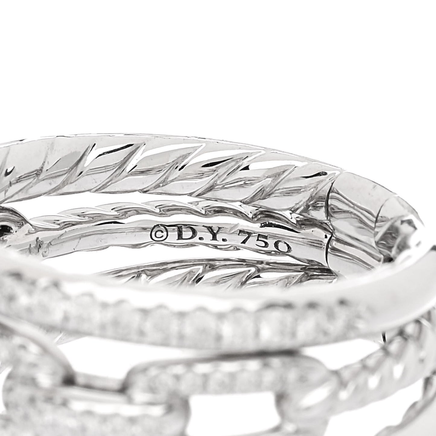 18K White Gold Diamond Stax Three-Row Pave Chain Link Ring 50 5.25
