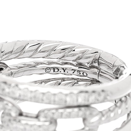 David Yurman 18K White Gold Diamond Stax Three-Row Pave Chain Link Ring 50 5.25 4 of 5