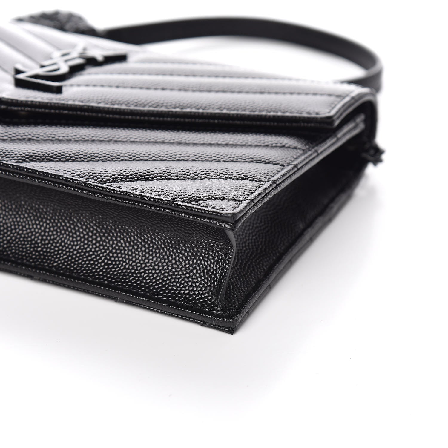 Saint Laurent Grain De Poudre Matelasse Chevron Monogram Envelope Chain Wallet Black 9 of 10