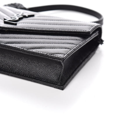 Saint Laurent Grain De Poudre Matelasse Chevron Monogram Envelope Chain Wallet Black 9 of 10