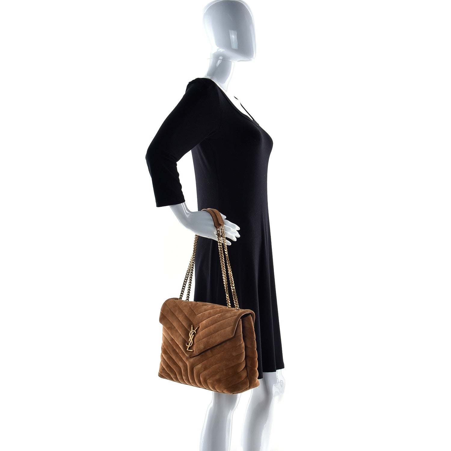 Saint Laurent Suede Y Quilted Monogram Medium Loulou Chain Satchel Cinnamon 2 of 27