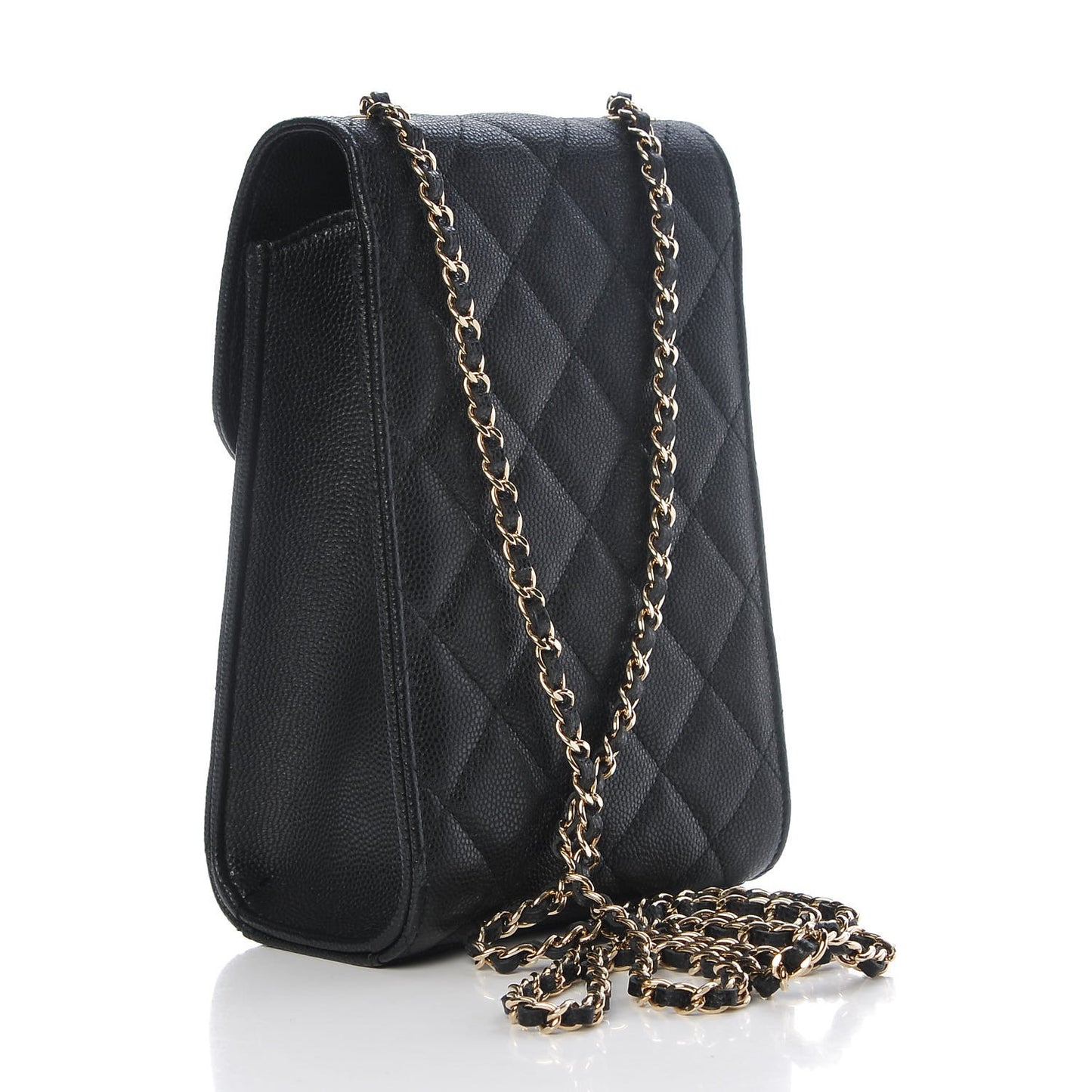 Caviar Quilted Golden Class Phone Holder Black