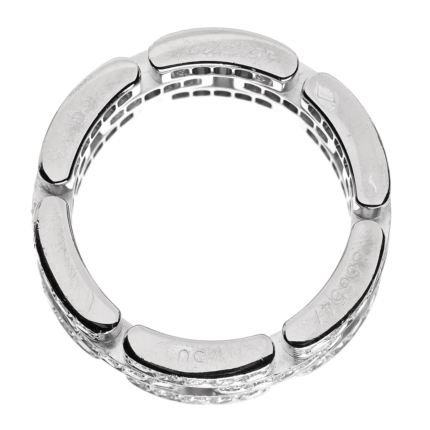 18K White Gold Diamond Maillon Panthere 3 Rows Paved Ring 53 6.25