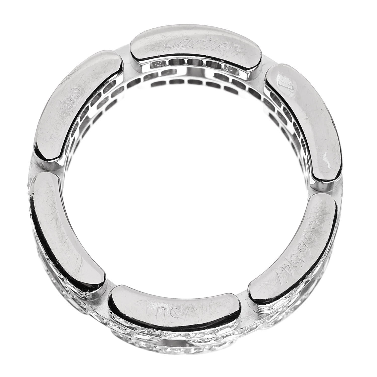 Cartier 18K White Gold Diamond Maillon Panthere 3 Rows Paved Ring 53 6.25 4 of 4