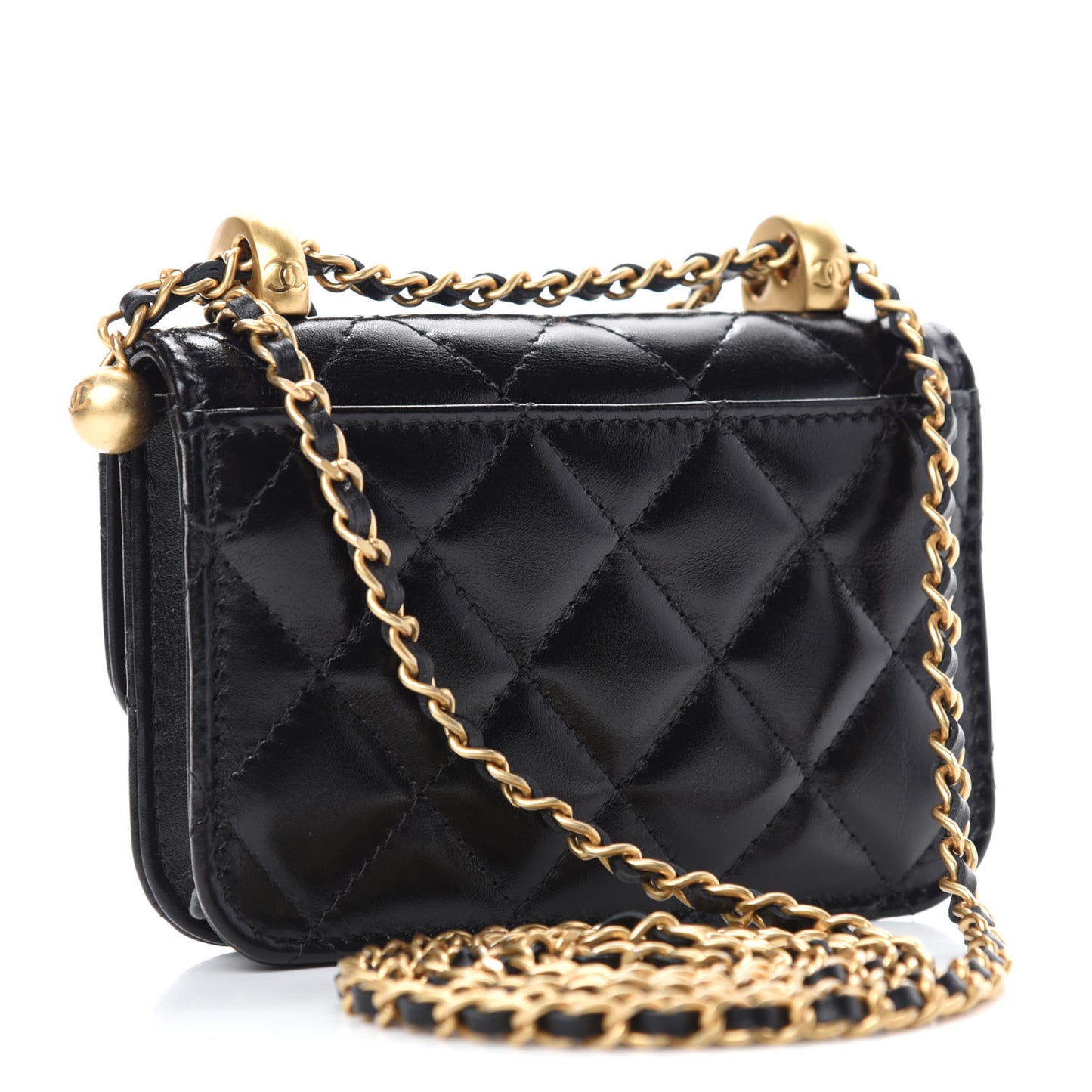 Calfskin Quilted Perfect Fit Coin Purse With Chain Black