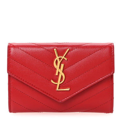 Saint Laurent Grain De Poudre Matelasse Chevron Small Monogram Envelope Wallet Bandana Red 1 of 8