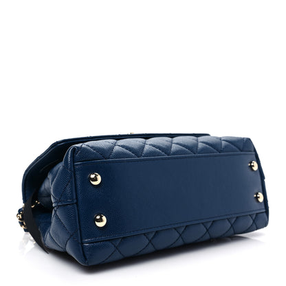 Chanel Caviar Quilted Lizard Embossed Mini Coco Handle Flap Dark Blue 4 of 9