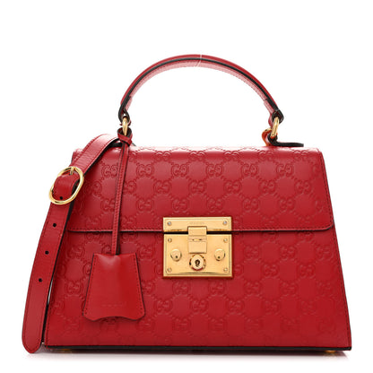 Gucci Guccissima Signature Small Padlock Top Handle Bag Hibiscus Red 1 of 11