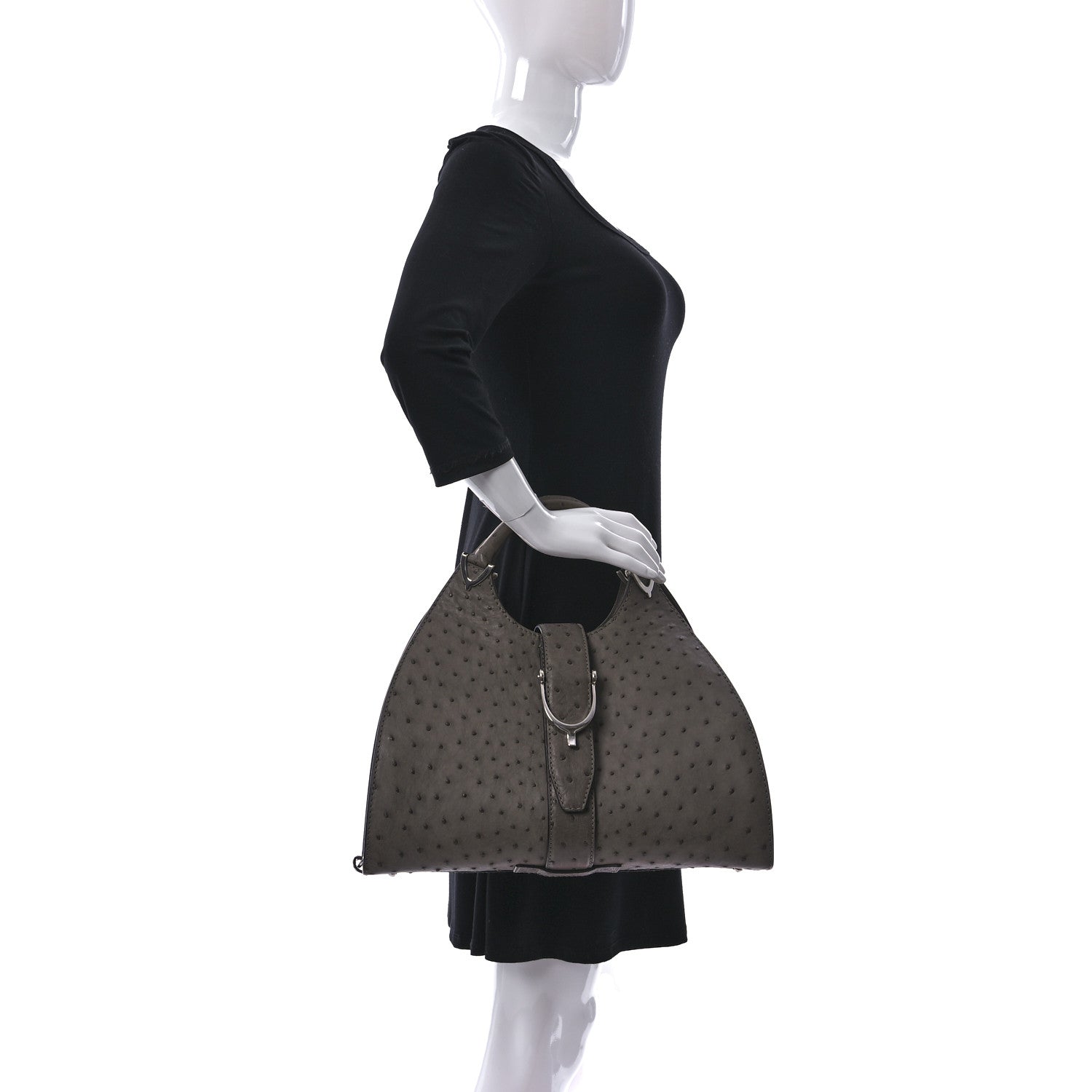 Gucci Ostrich Medium Stirrup Top Handle Bag 2 of 9