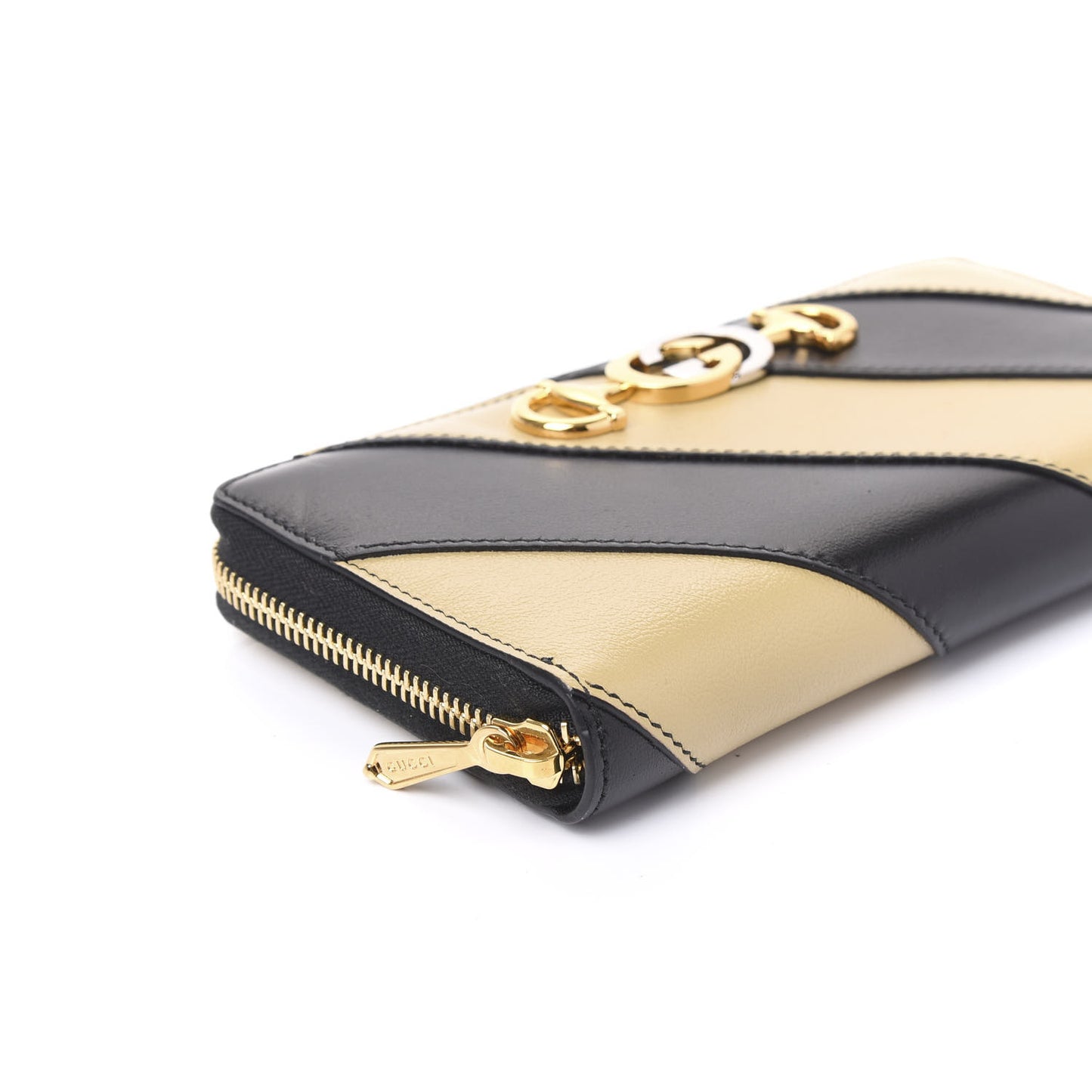 Smooth Calfskin Diagonal Striped Zumi Zip Around Wallet Black Beige