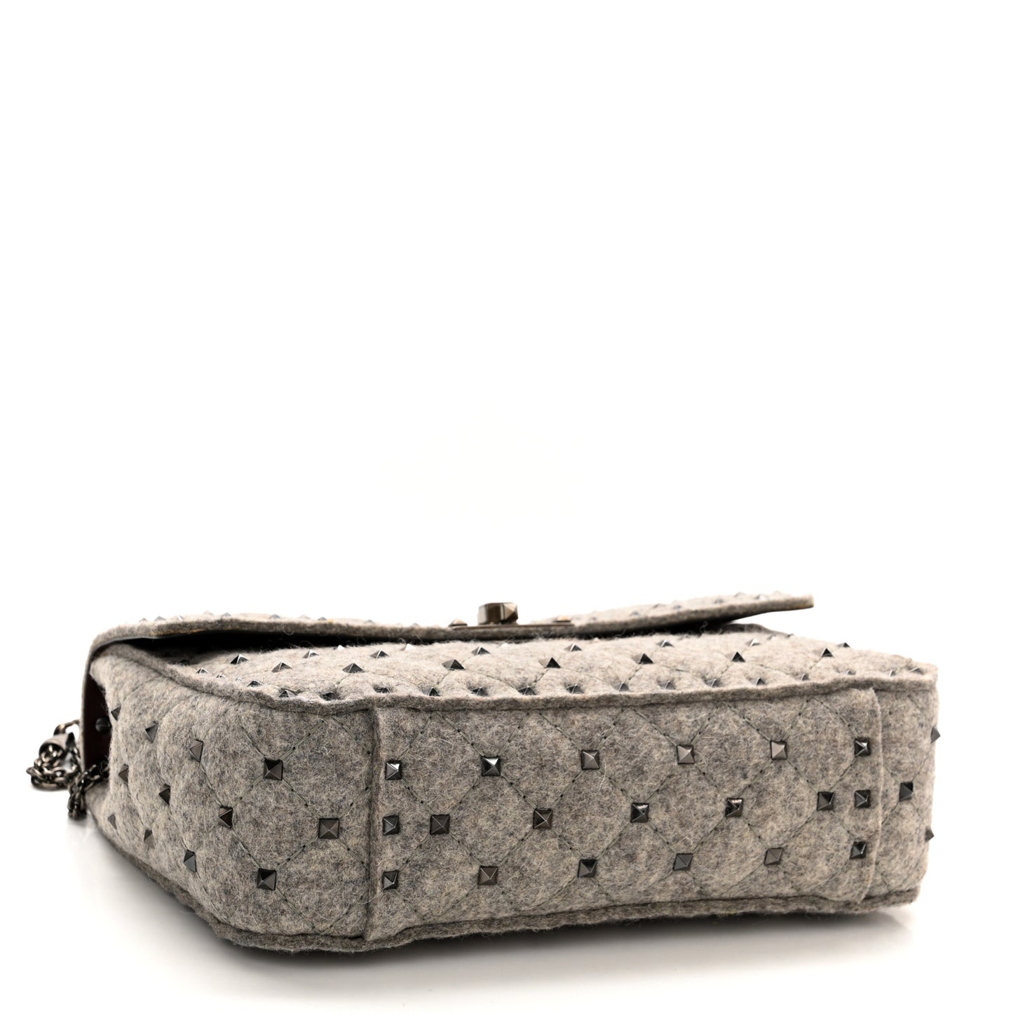 Wool Medium Rockstud Spike Shoulder Bag Grey