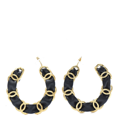 Chanel Lambskin CC Chain Hoop Earrings Gold Black 1 of 4