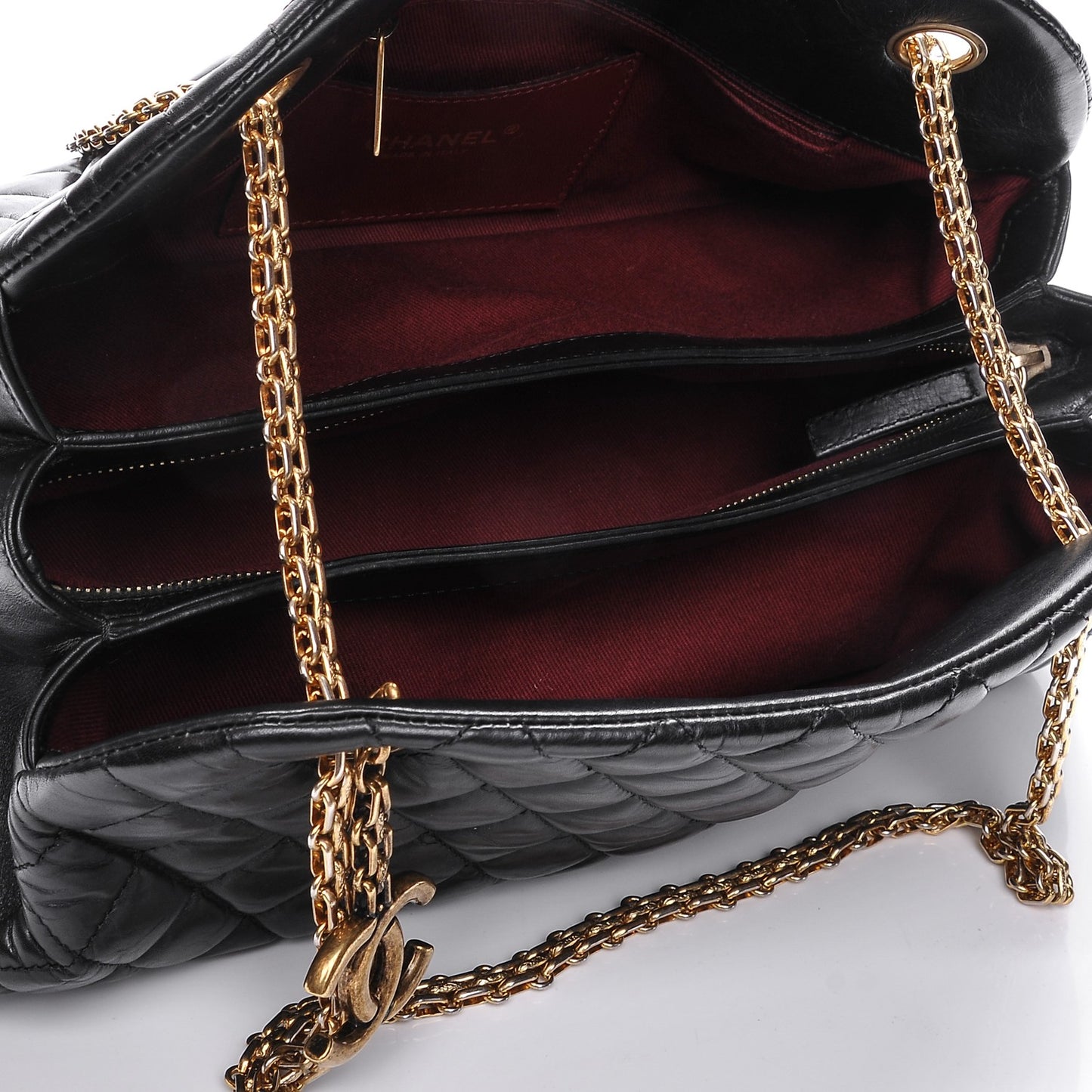 Aged Calfskin Quilted Medium Just Mademoiselle Black