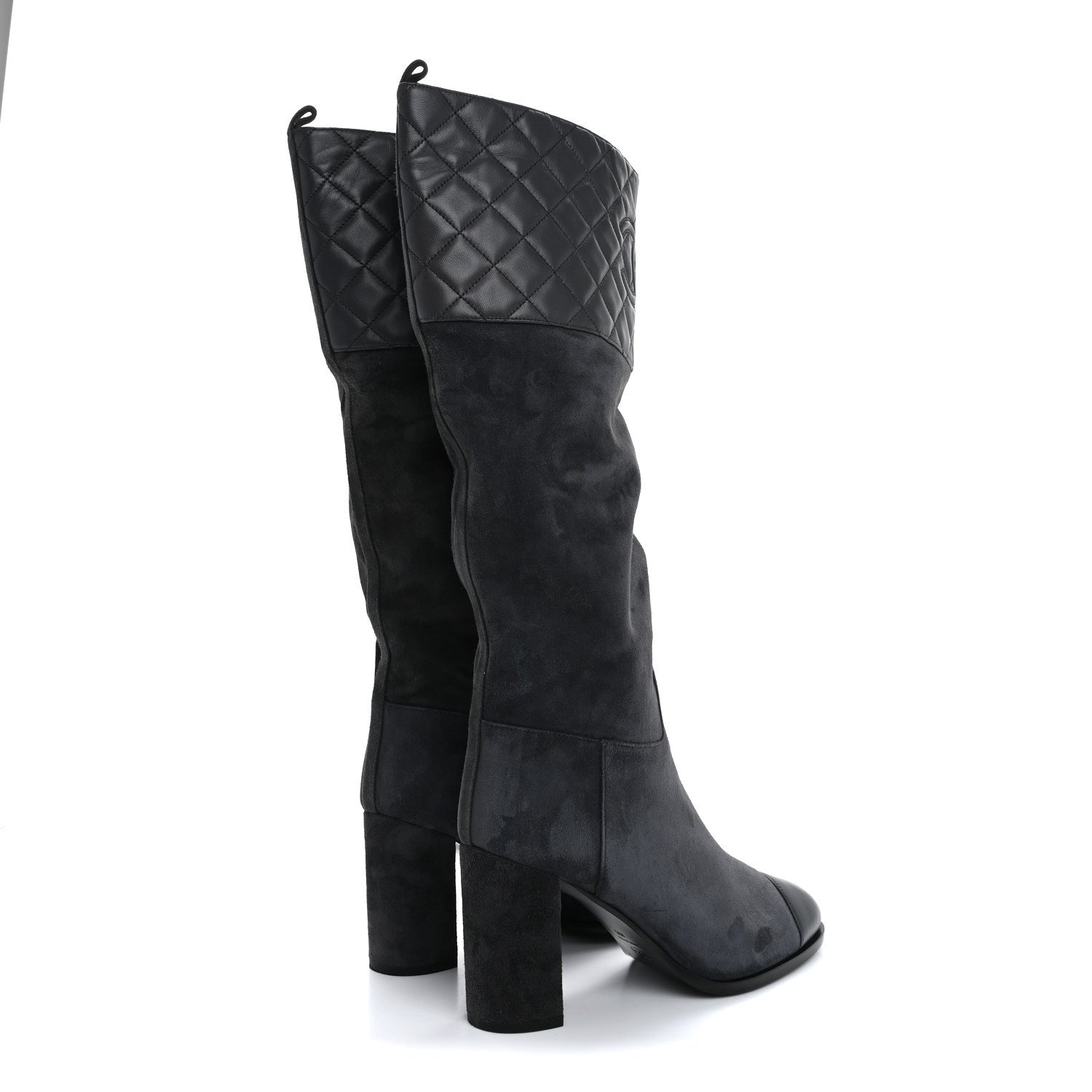Chanel Suede Calfskin Lambskin Quilted Knee High Boots 40 Grey 4 of 8