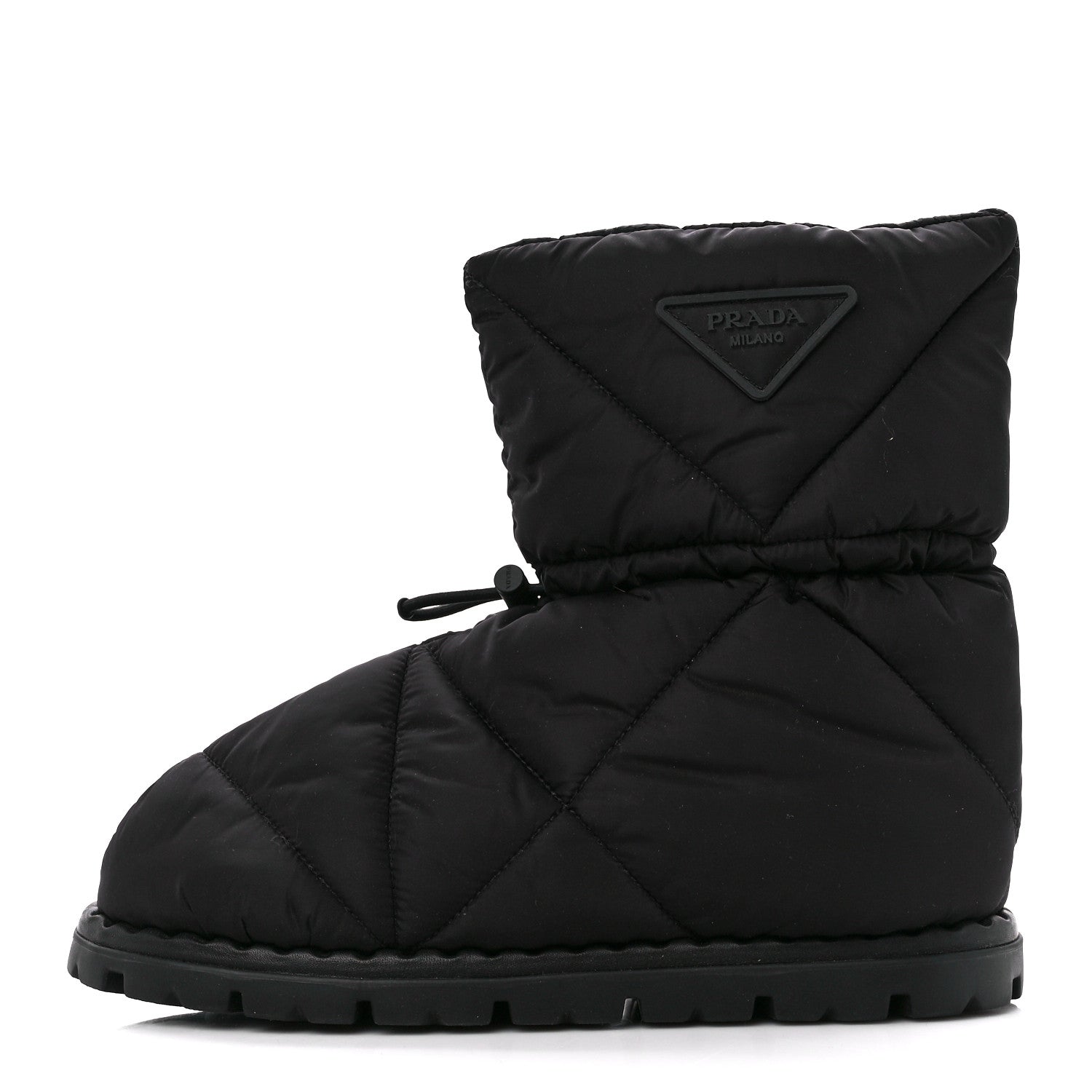 Prada Re-Nylon Piuma Triangle Logo Padded Drawcord 20mm Snow Boots 36.5 Black 1 of 8