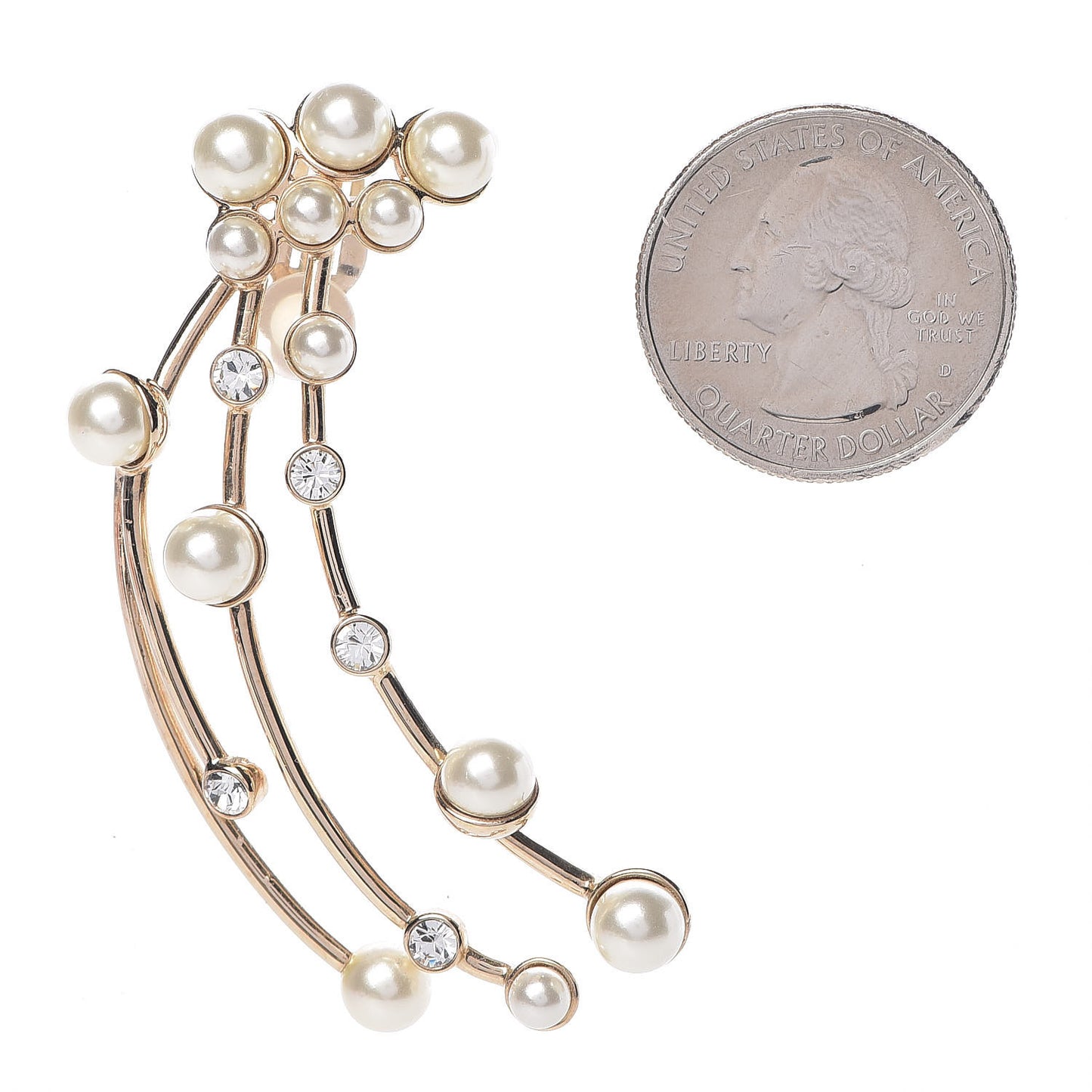 Pearl Crystal Clip On Earring Gold